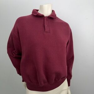 J.O. & Co. Burgundy Quarter Button Polo Sweatshirt Japanese Crepe Preppy Medium